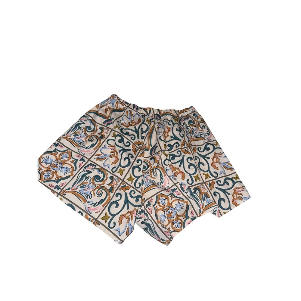 Women’s Size L Majolica Tile Floral Print Shorts Boho Resort Vacation Multicolor